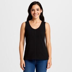 EUC Apostrophe Black Frayed Trim Sleeveless Tank Top – Size M - N9